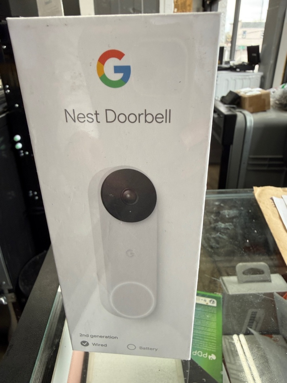 google Nest Doorbell in White with Black Camera Ring